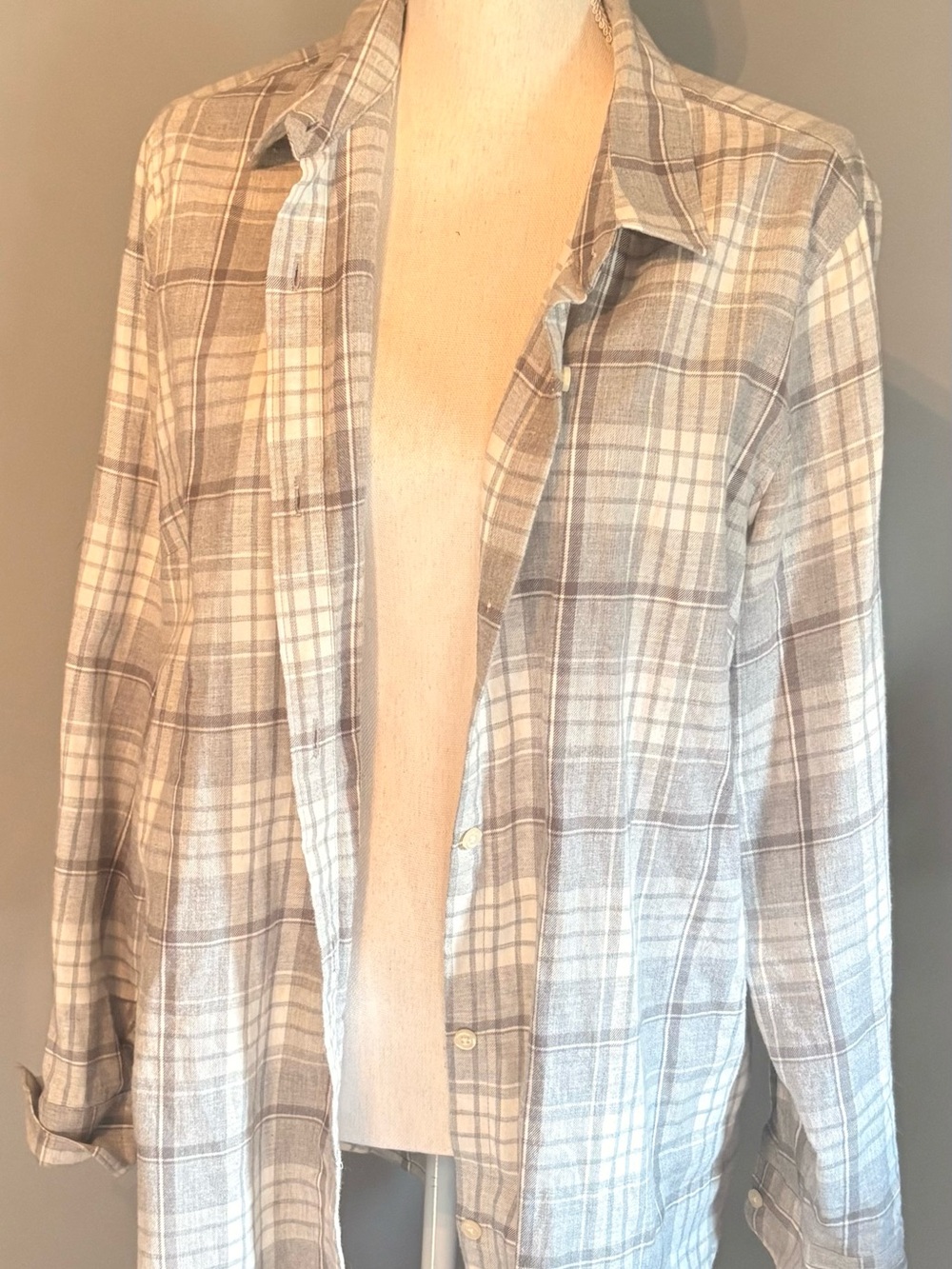Light grey Plaid Button-Up Shirt - Women's Top